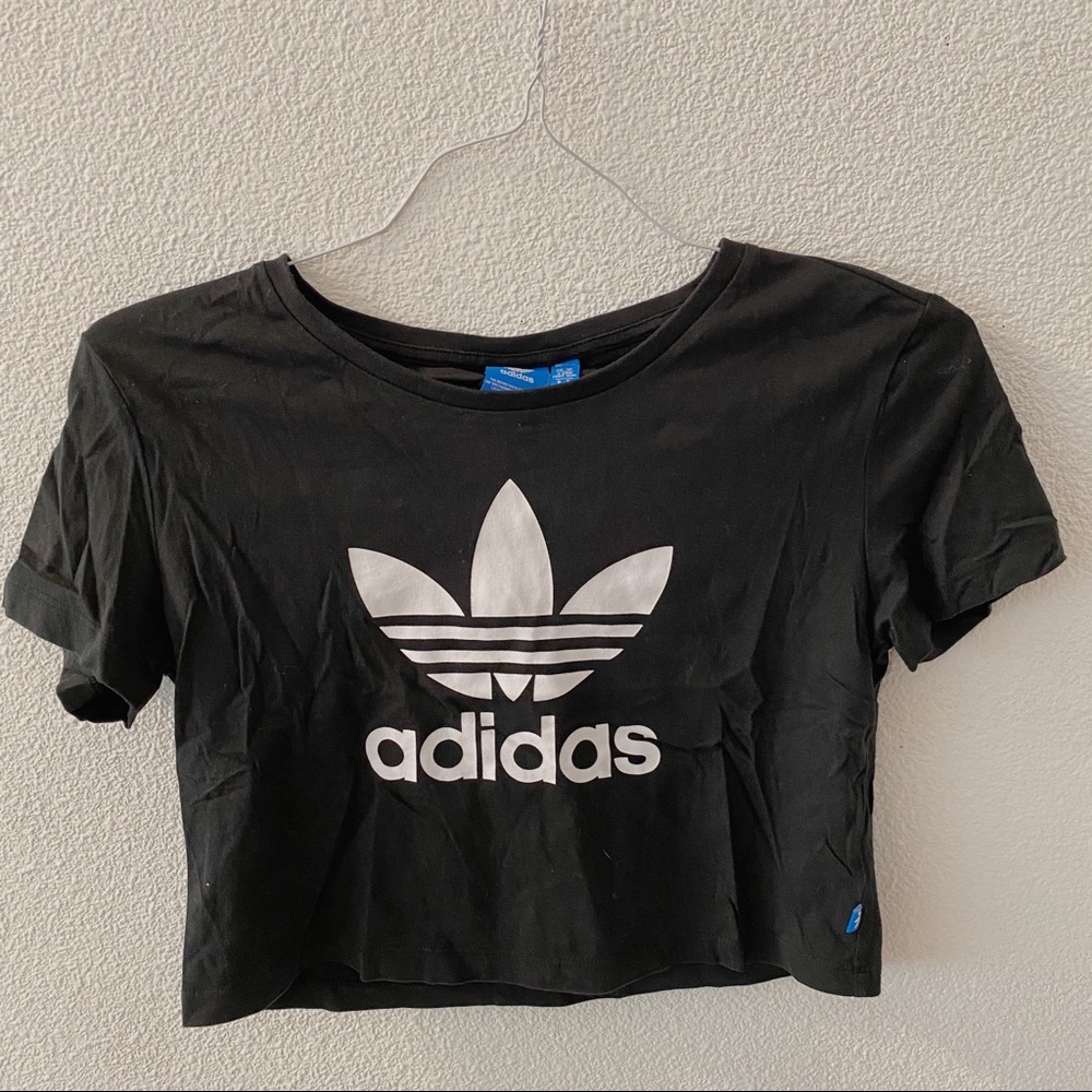 Adidas Black, Three Stripe Crop Top